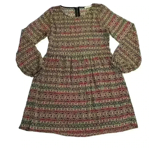 Abercrombie & Fitch Womens SM Boho Midi Shift Dress Multi Color Lace Long Sleeve - Picture 1 of 16